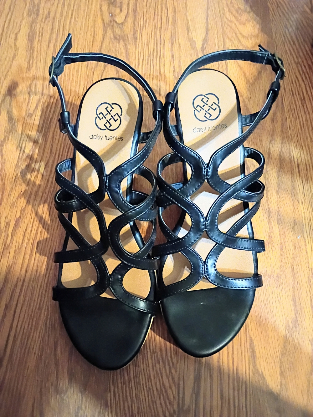 Daisy Fuentes Black Strappy Cutout Heels with Ankle Buckle
